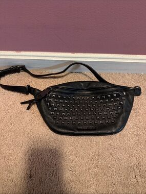 Black Studded Leather Belt Bag